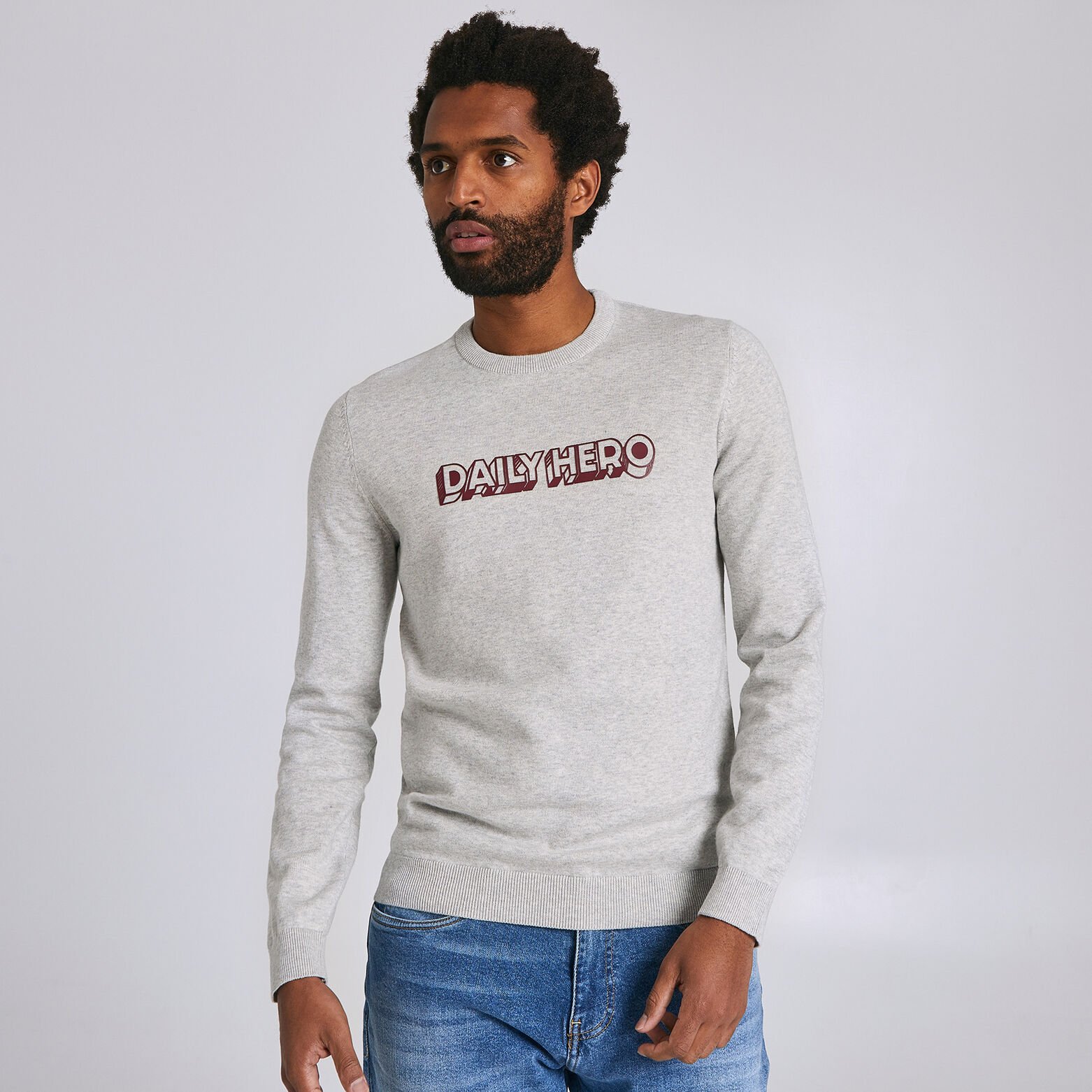 Pull jersey message floqué DAILY HERO