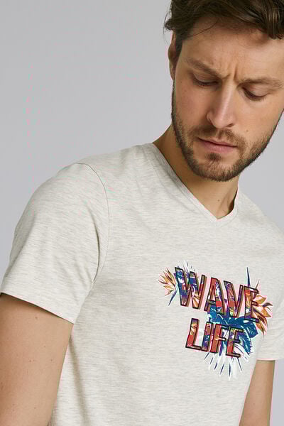 Tee shirt manches courtes col V imprimé WAVE LIFE