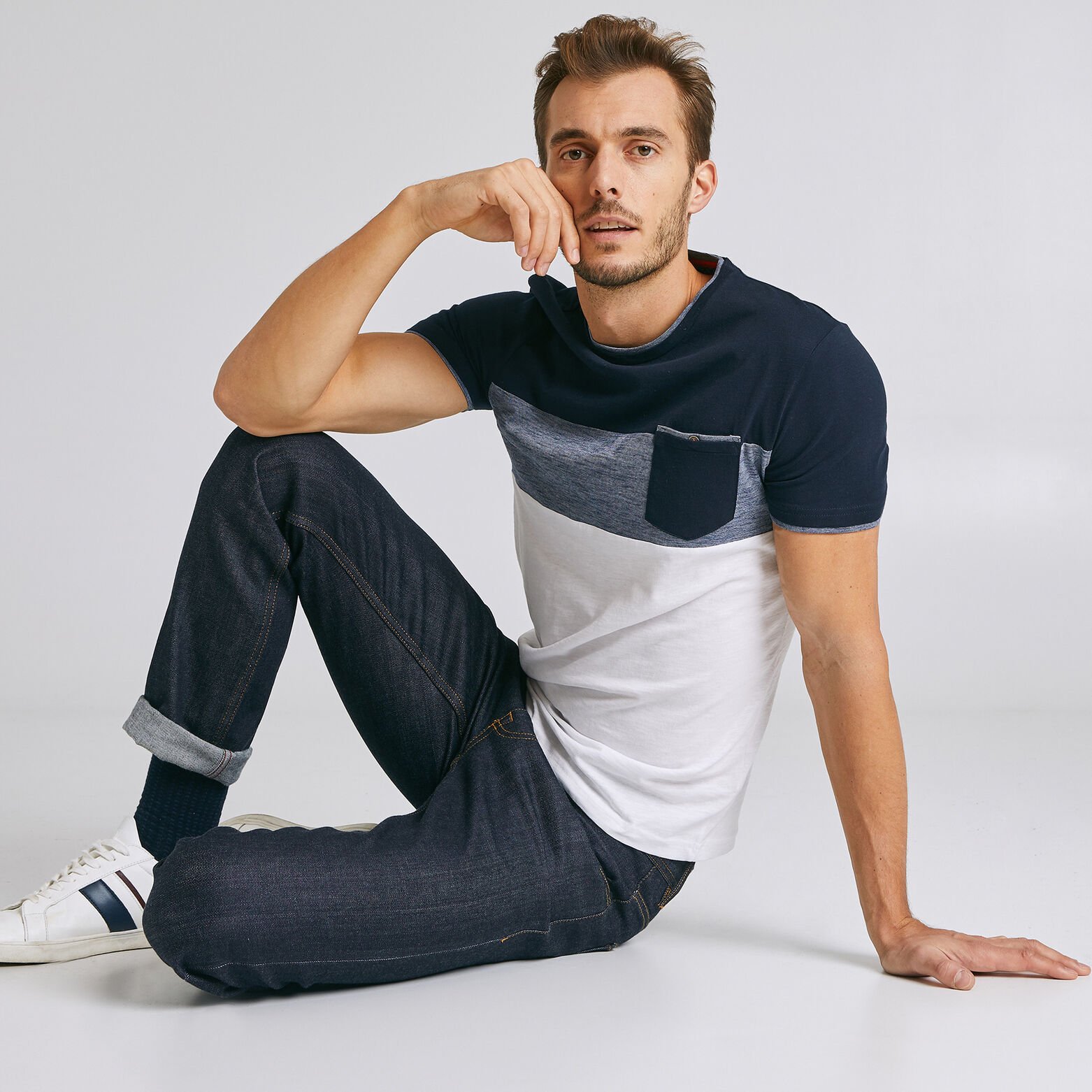 Tee shirt colorblock empiècement poche