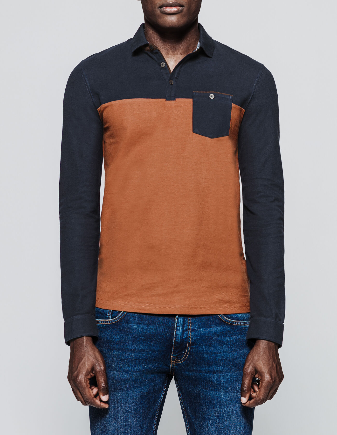 Polo manche longue colorblock