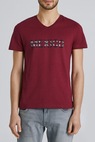Tee-shirt manches courtes col V message MEXICO