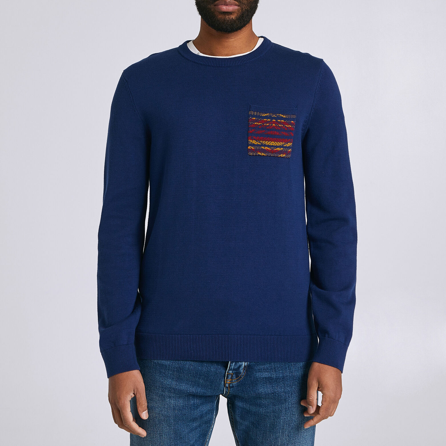 Pull jersey poche Jacquard
