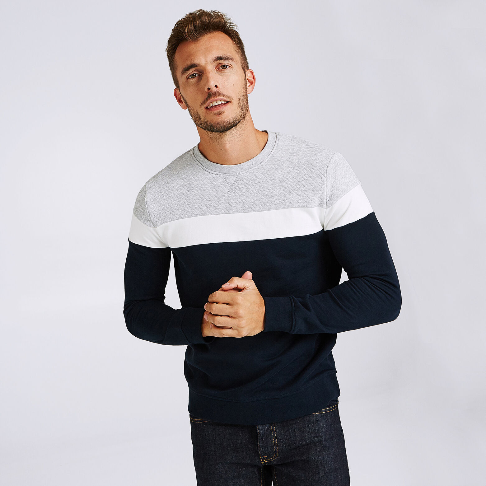 Sweat color block maille fantaisie