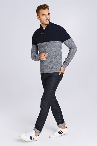 Pull col châle colorblock