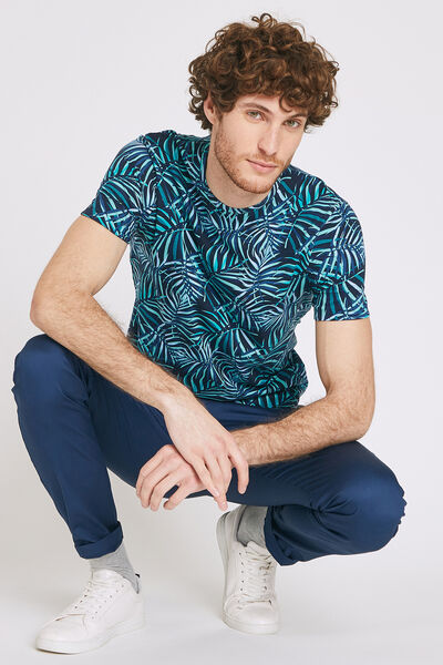 Tee shirt col rond motif feuillage