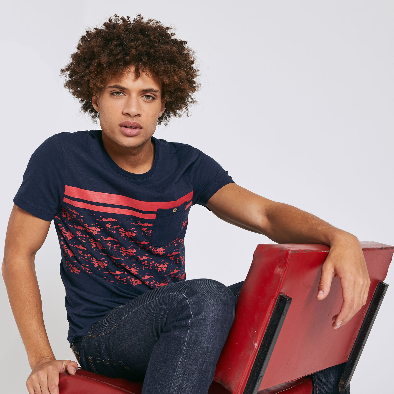 Tee shirt colorblock fantaisie palmiers