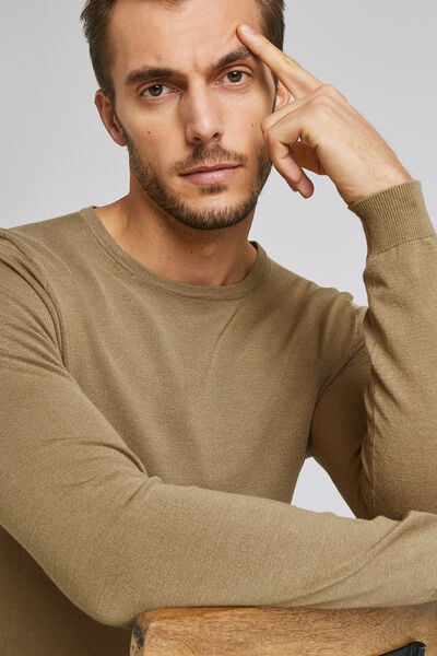 Pull fin col rond uni