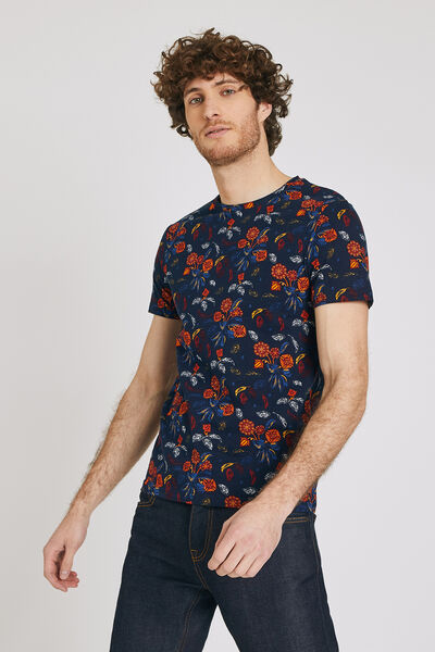 Tee shirt col rond motif feuri