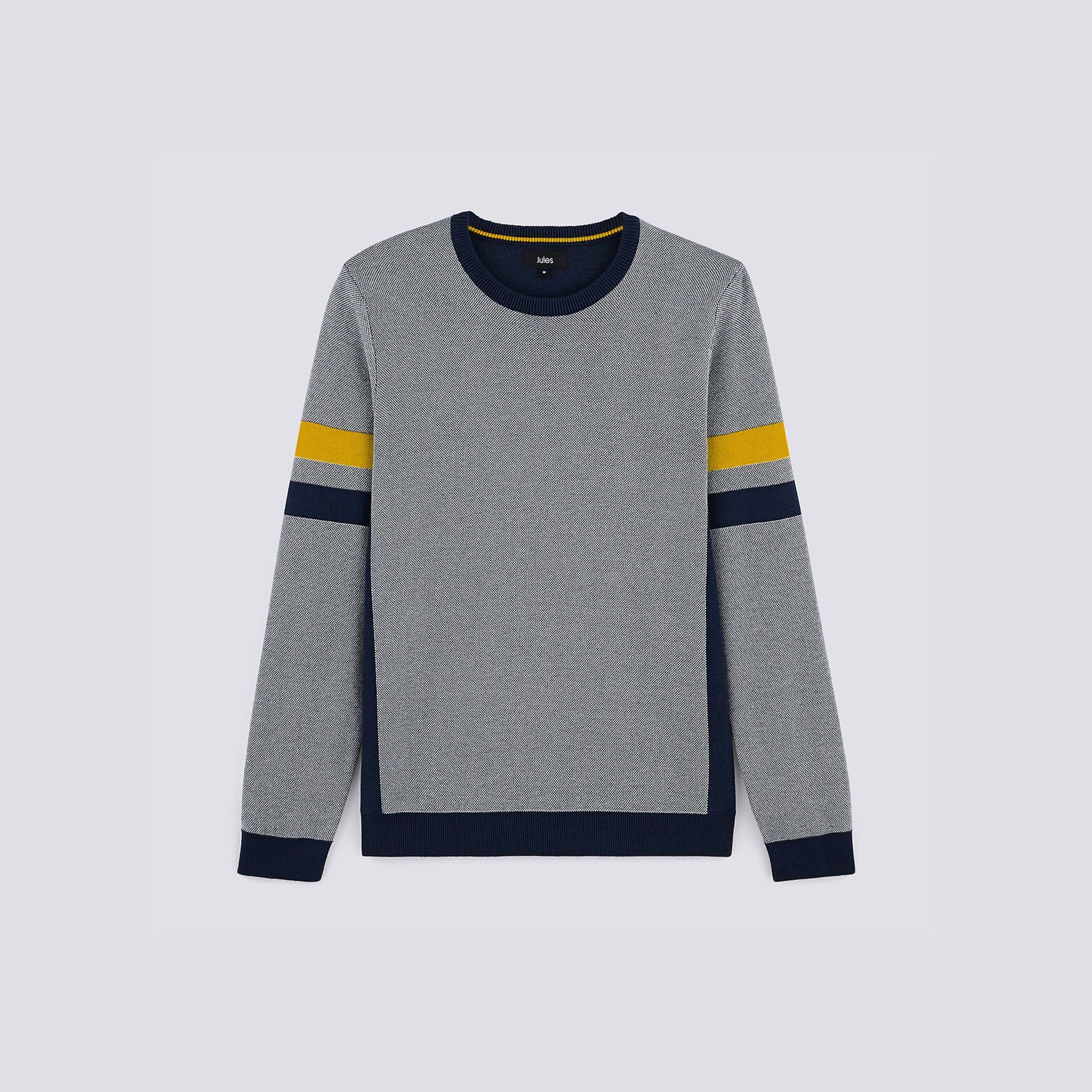 Pull col rond jacquard all-over bandes épaules
