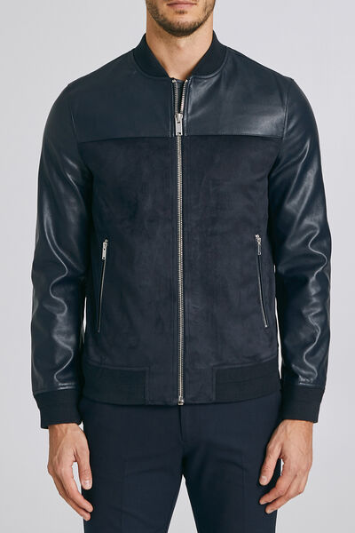 Blouson zippé bi-matière uni