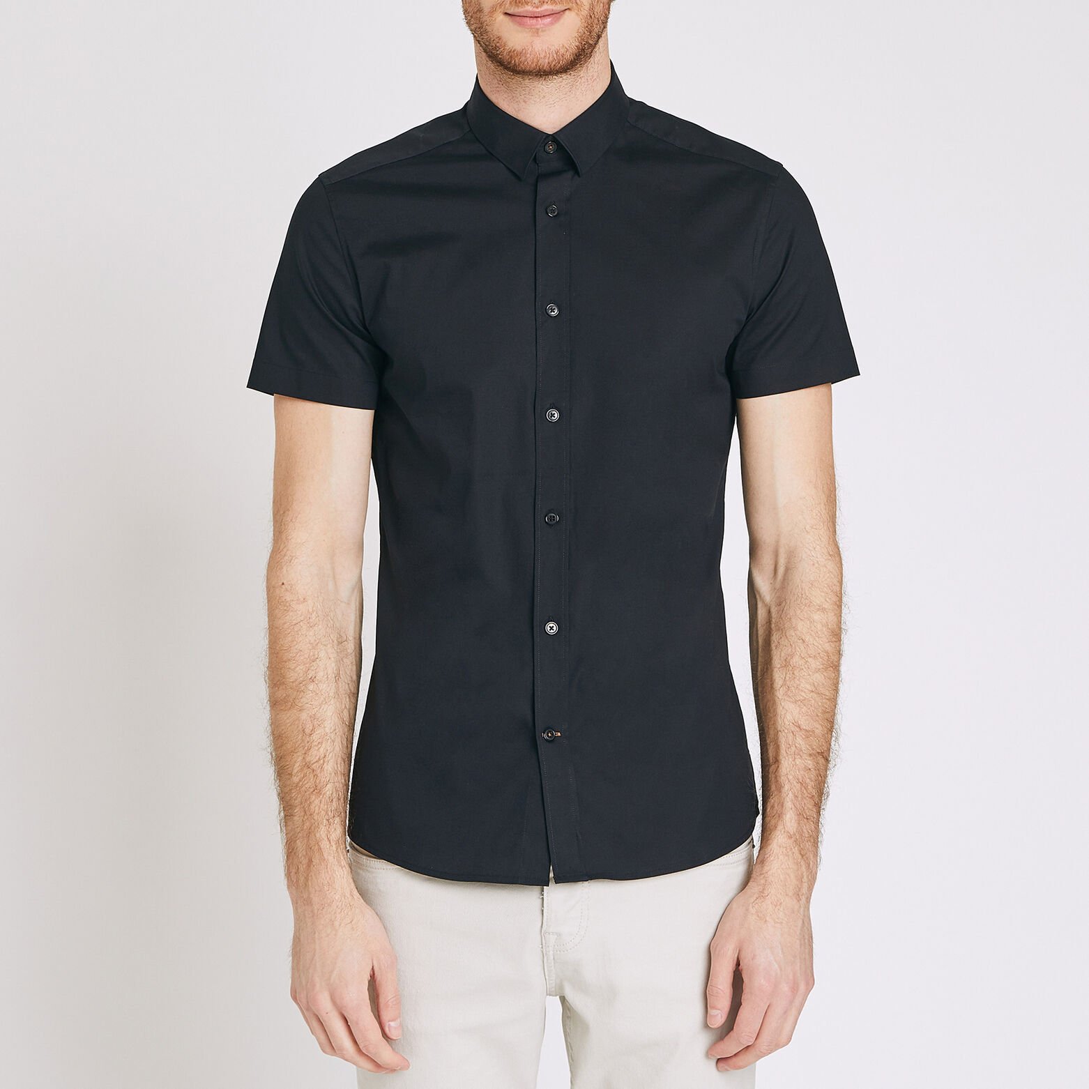 Chemise slim manches courtes unie coton