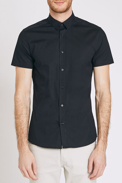 Chemise slim manches courtes unie coton