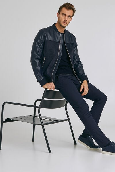 Blouson zippé bi-matière uni
