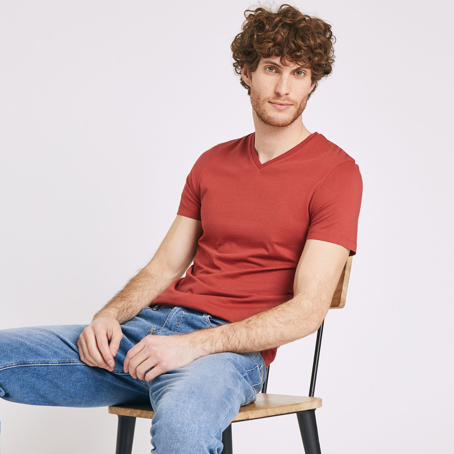 Tee-shirt uni col V slim