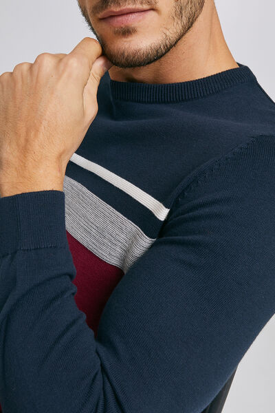 Pull col rond rayé maille fantaisie