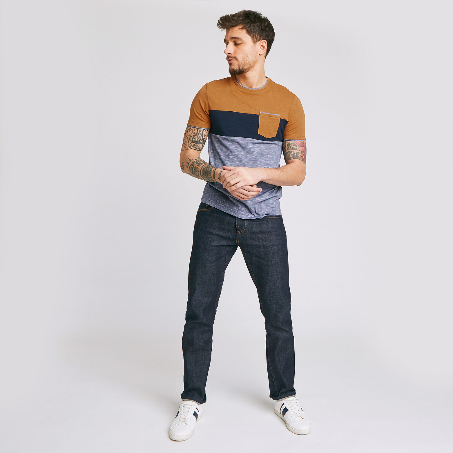 Tee shirt colorblock empiècement poche
