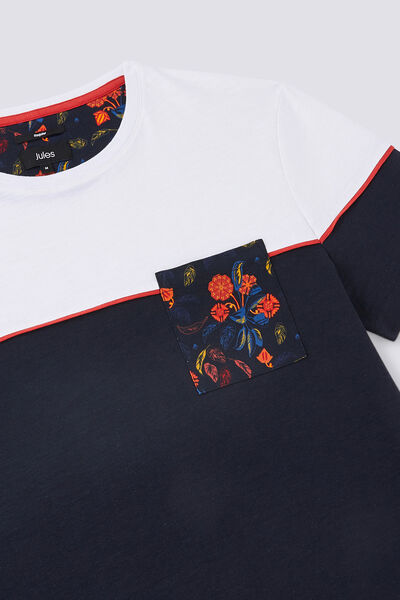Tee shirt colorblock poche fleurie