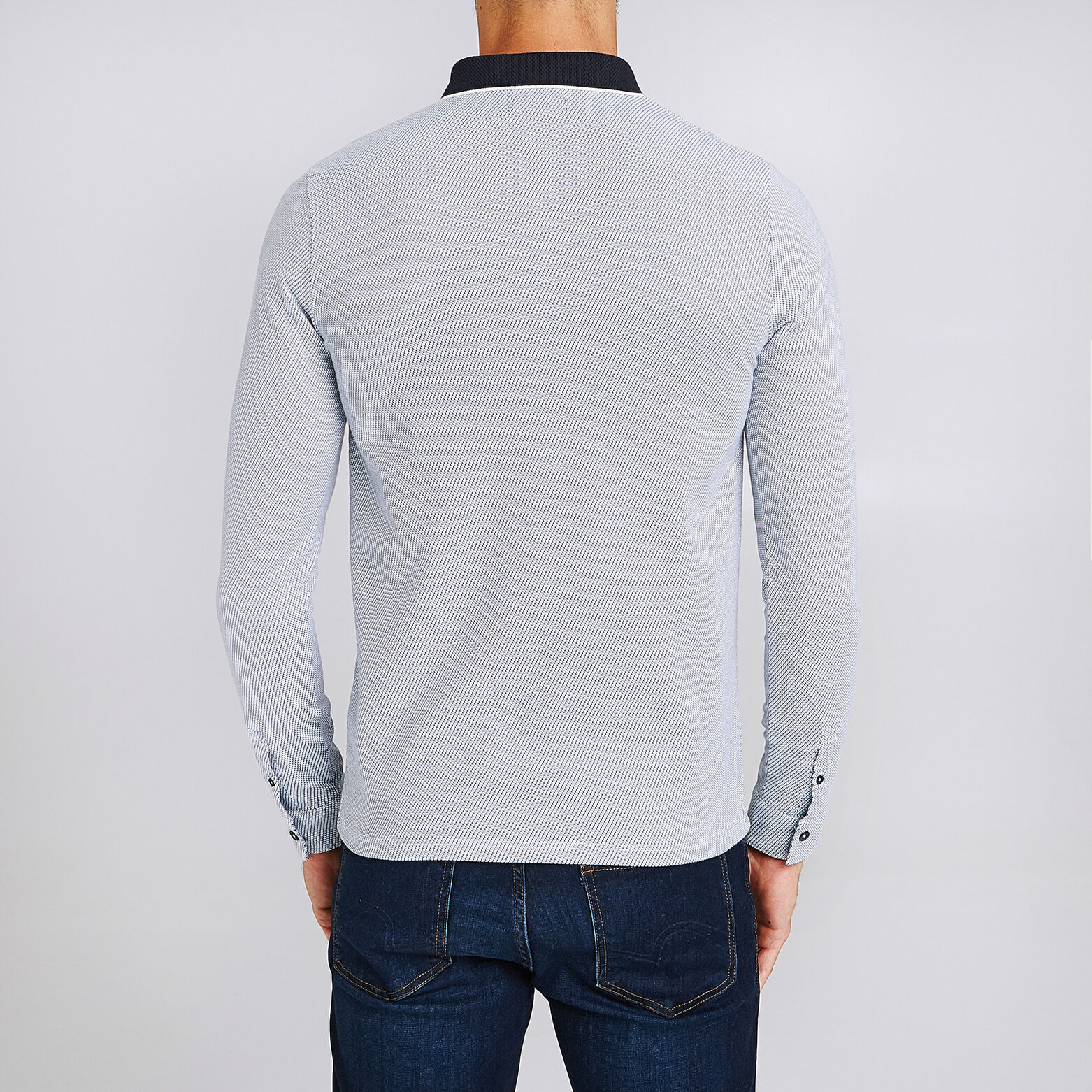 Polo manche longue maille piquée contrastée