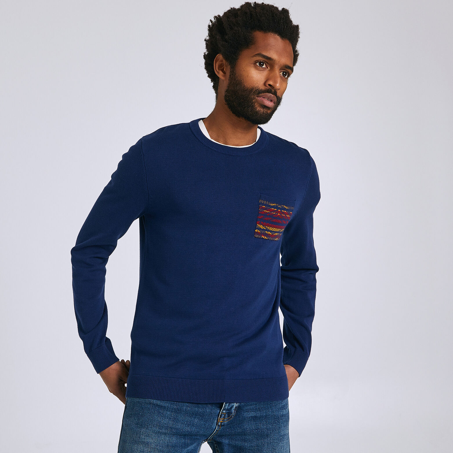 Pull jersey poche Jacquard