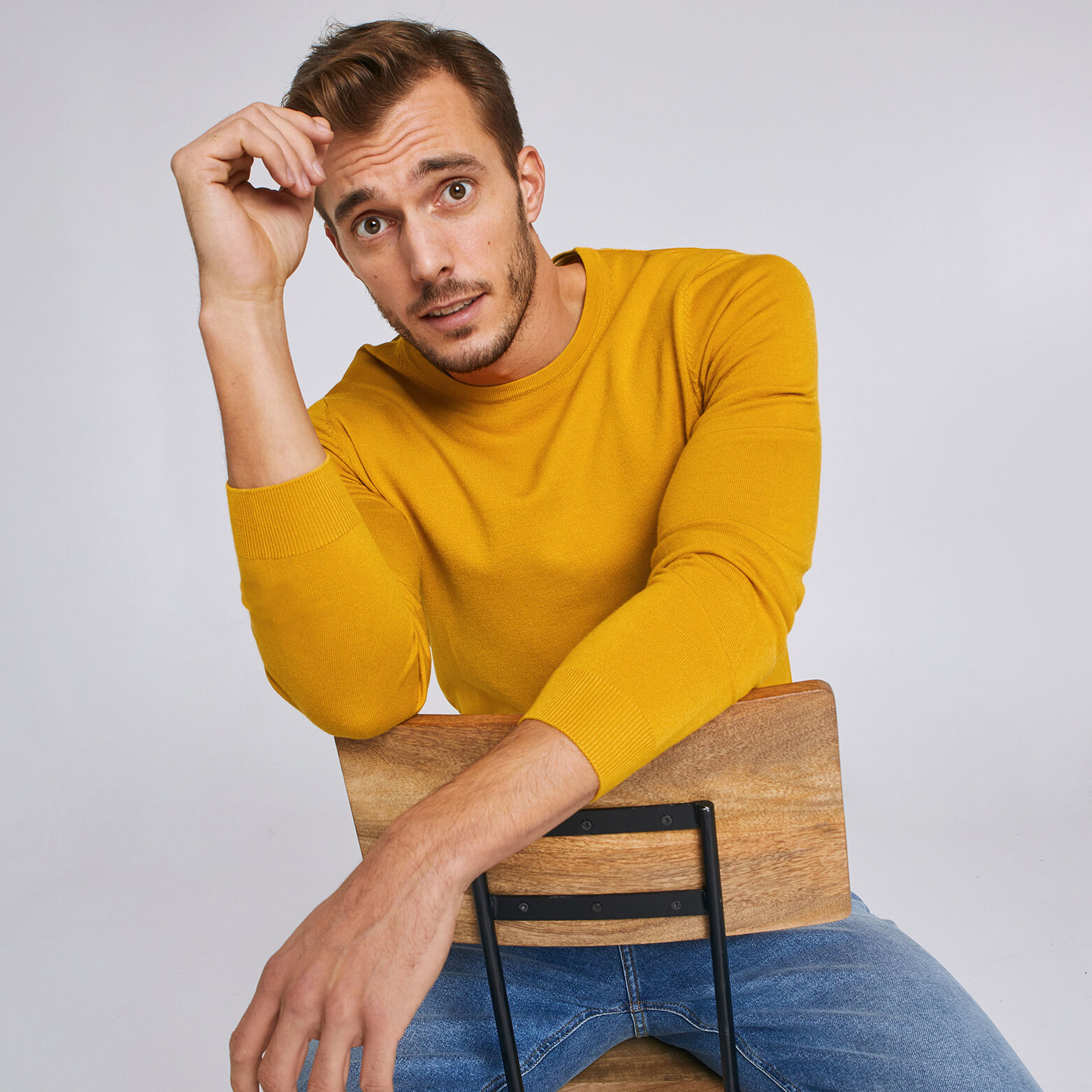 Pull fin col rond uni