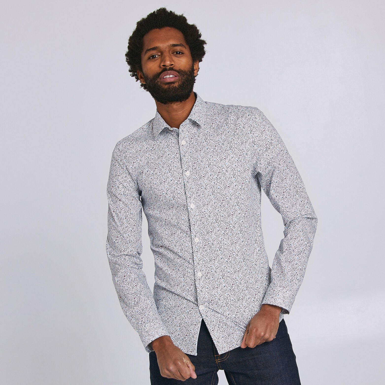 Chemise extra slim imprimé floral coton