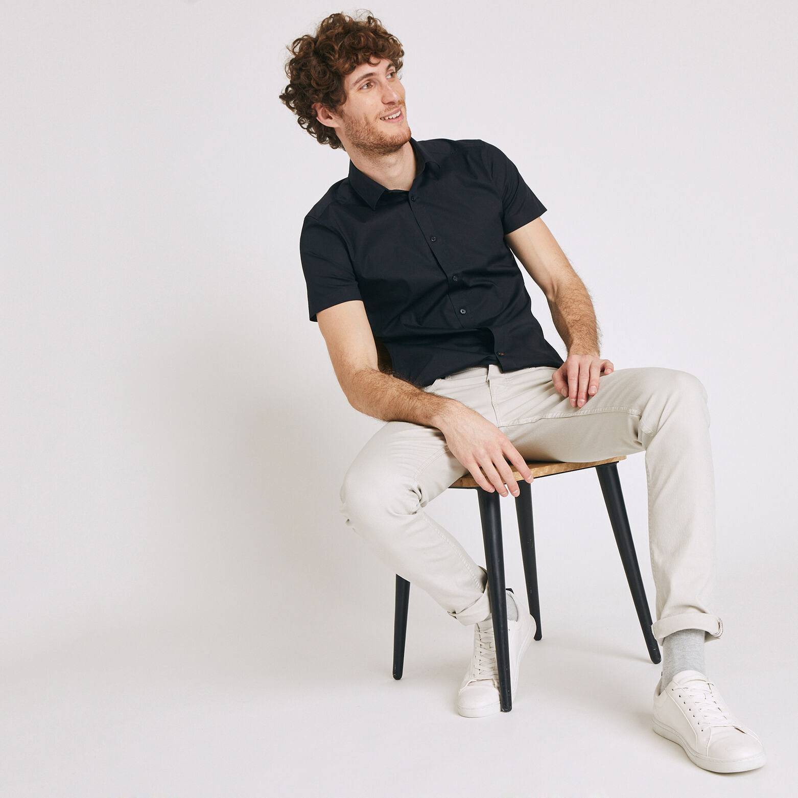 Chemise slim manches courtes unie coton