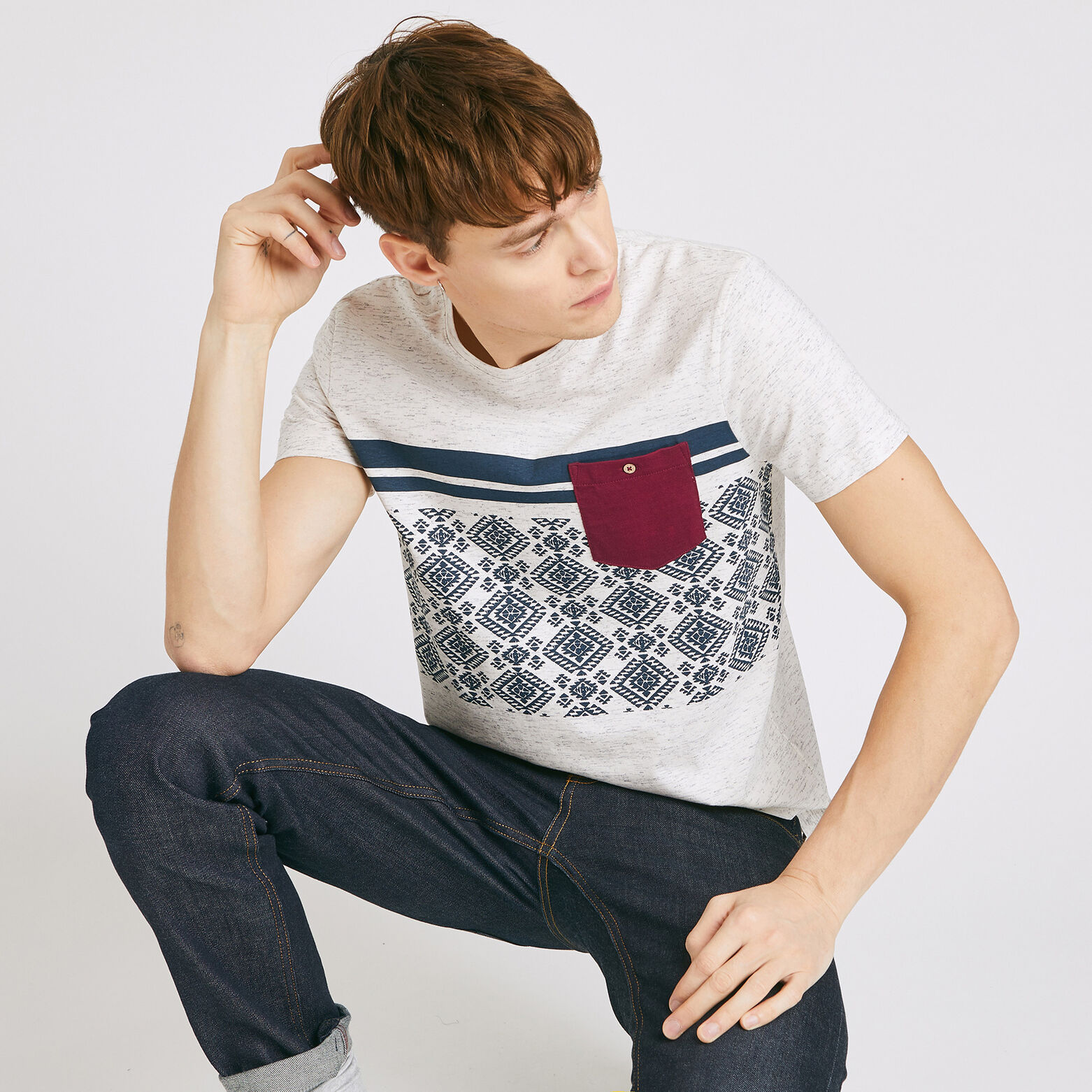 T-shirt colorblock imprimé aztèque