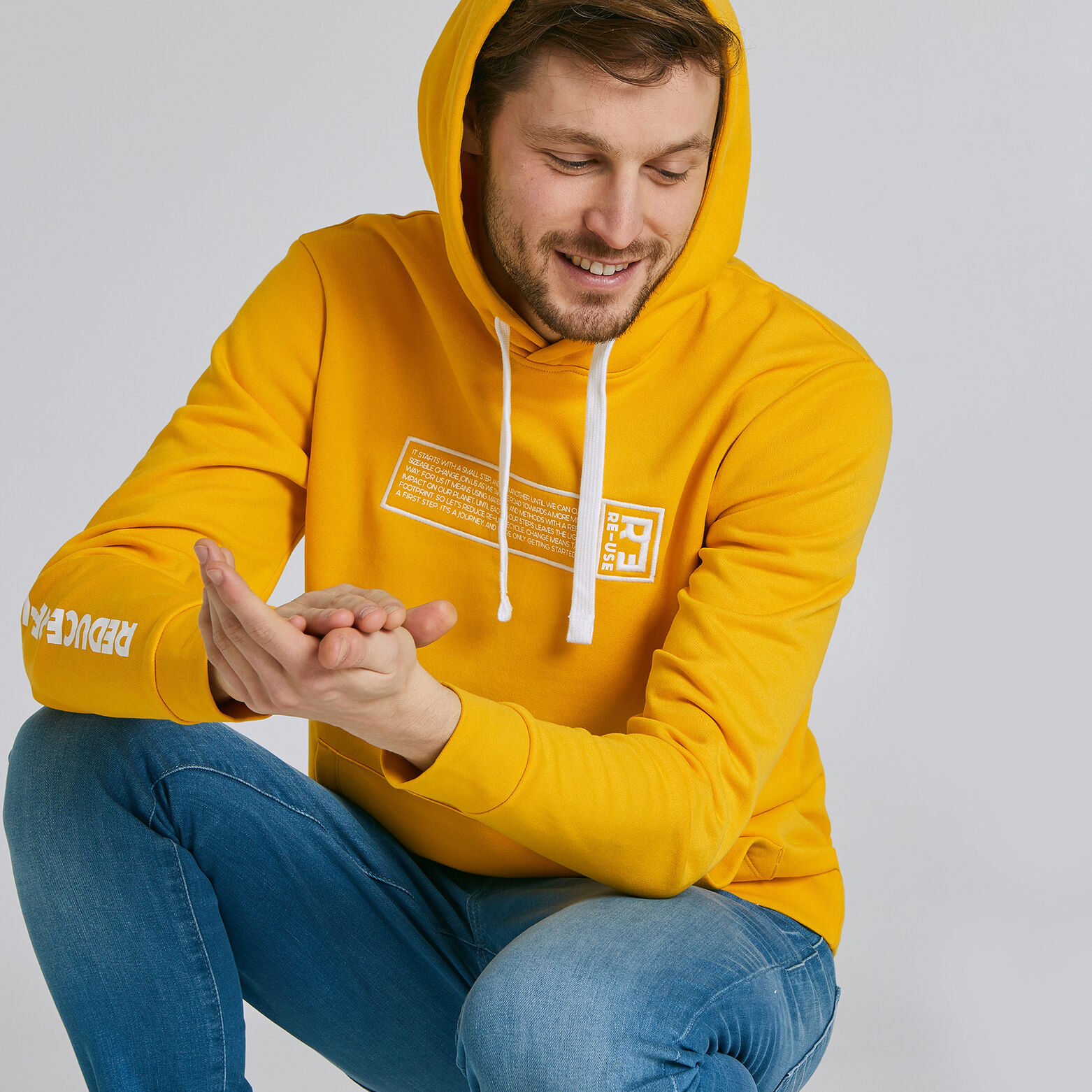 Sweat recyclé REDUCE RE-USE à capuche