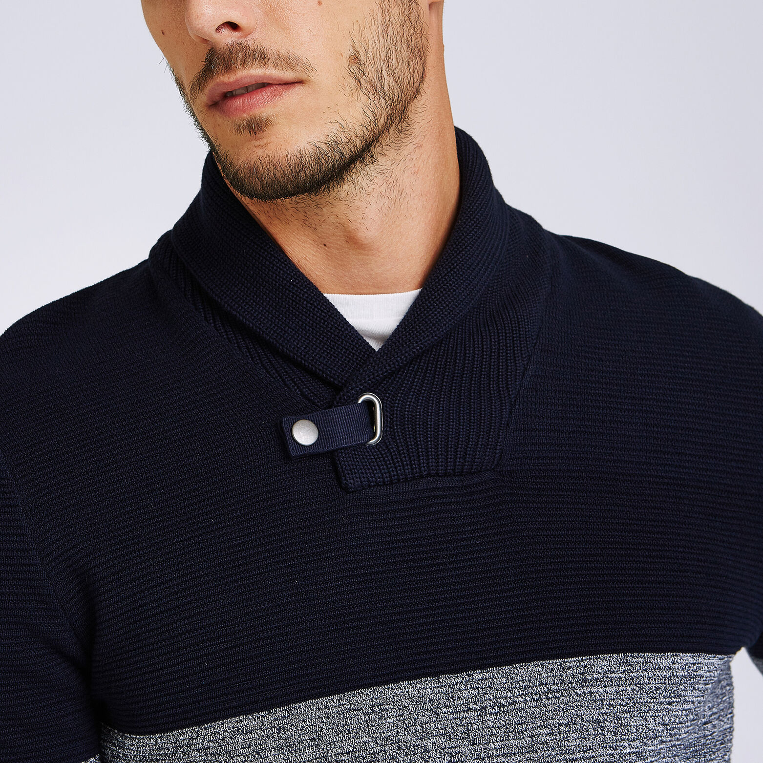 Pull col châle colorblock