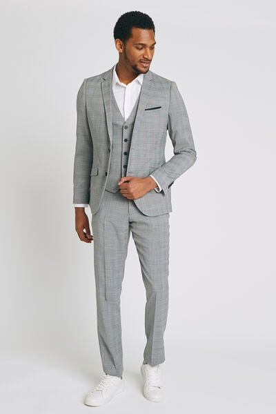 Ensemble de costume coupe Slim à carreaux - Gris Fantaisie