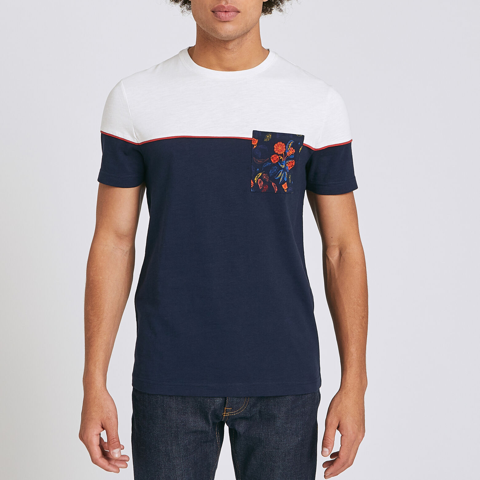 Tee shirt colorblock poche fleurie