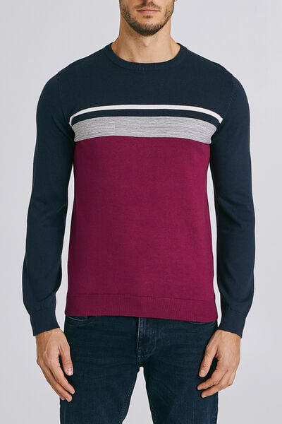 Pull col rond rayé maille fantaisie