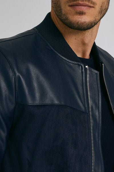 Blouson zippé bi-matière uni