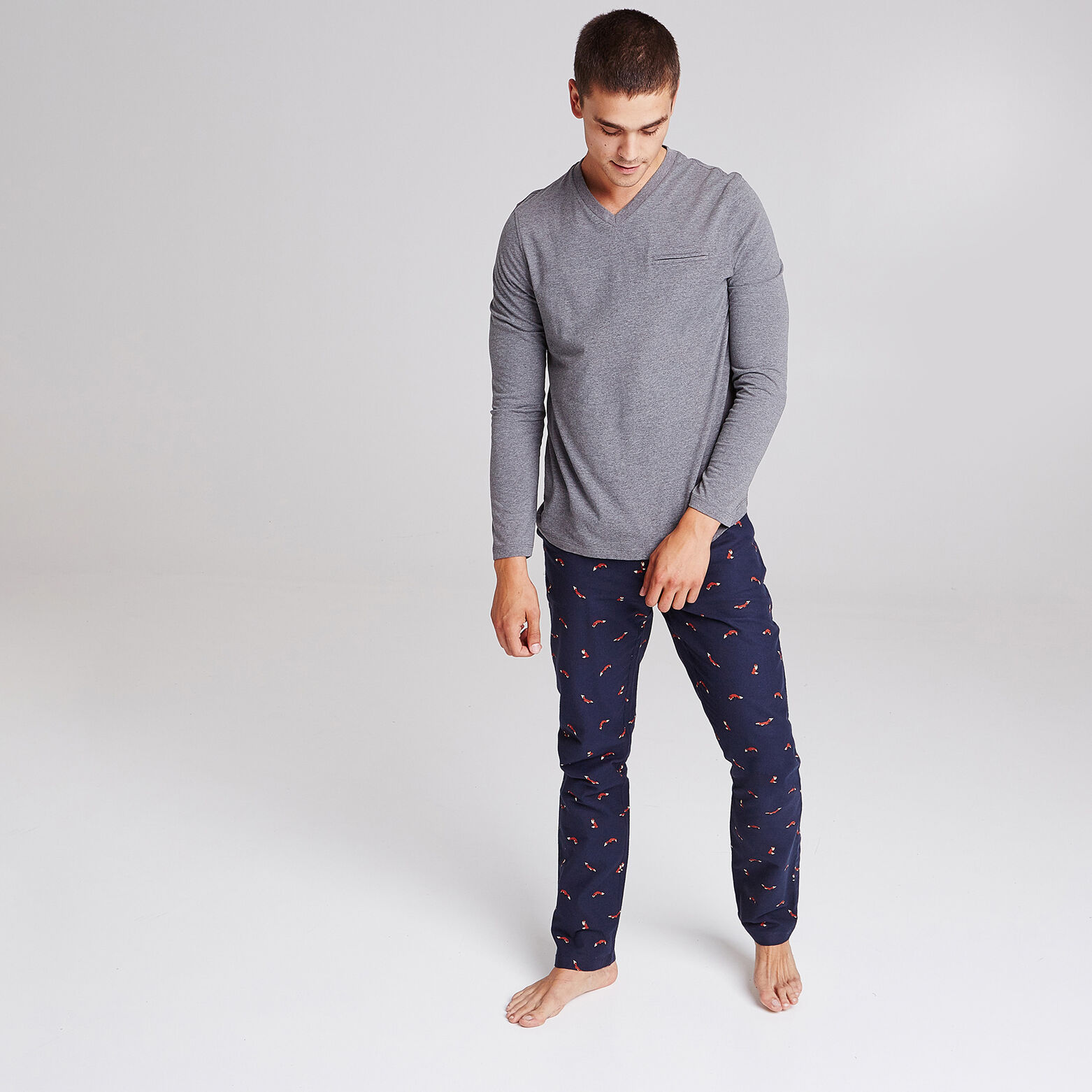 Pantalon de pyjama flanelle motif renard