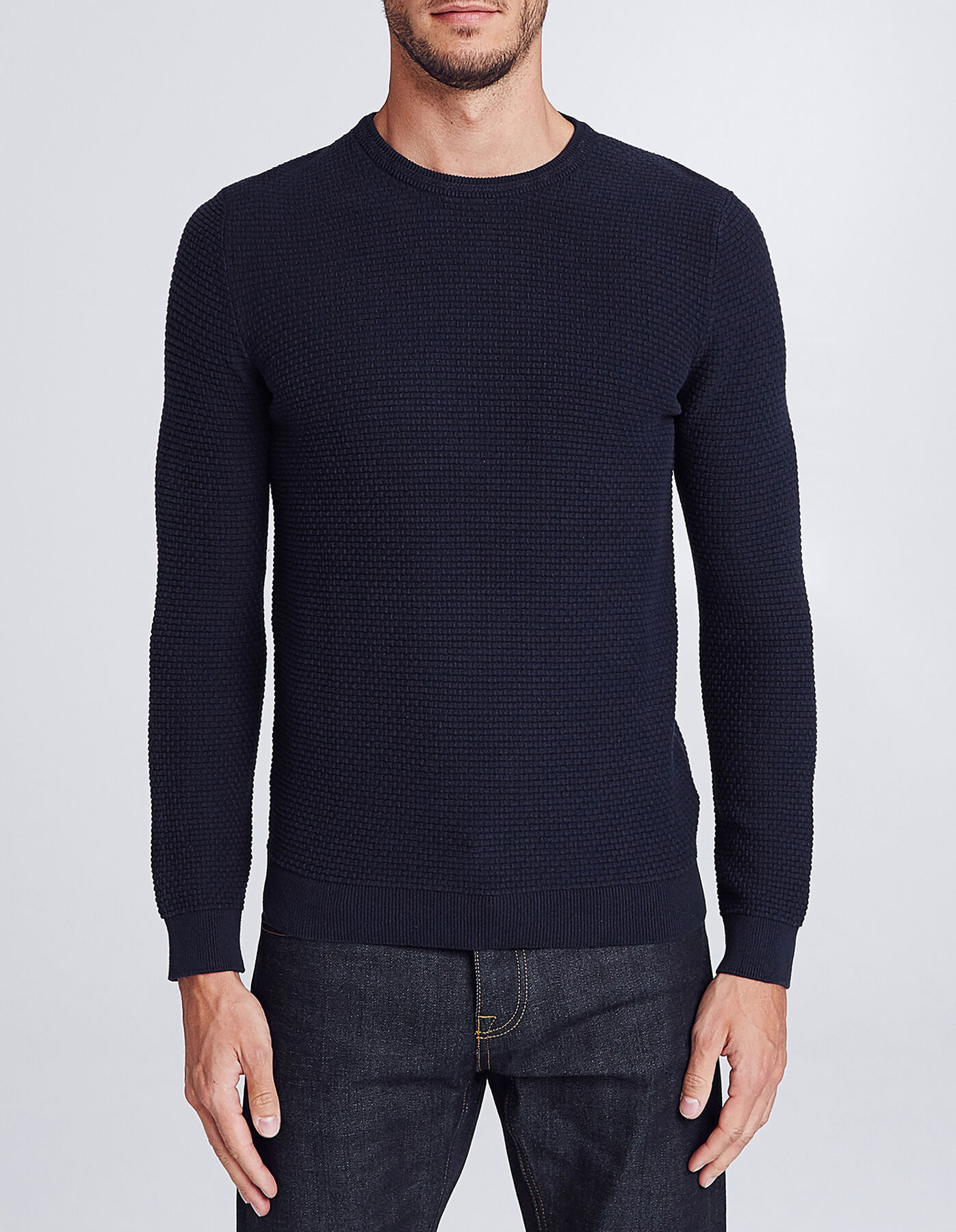 Pull col rond jeux de points