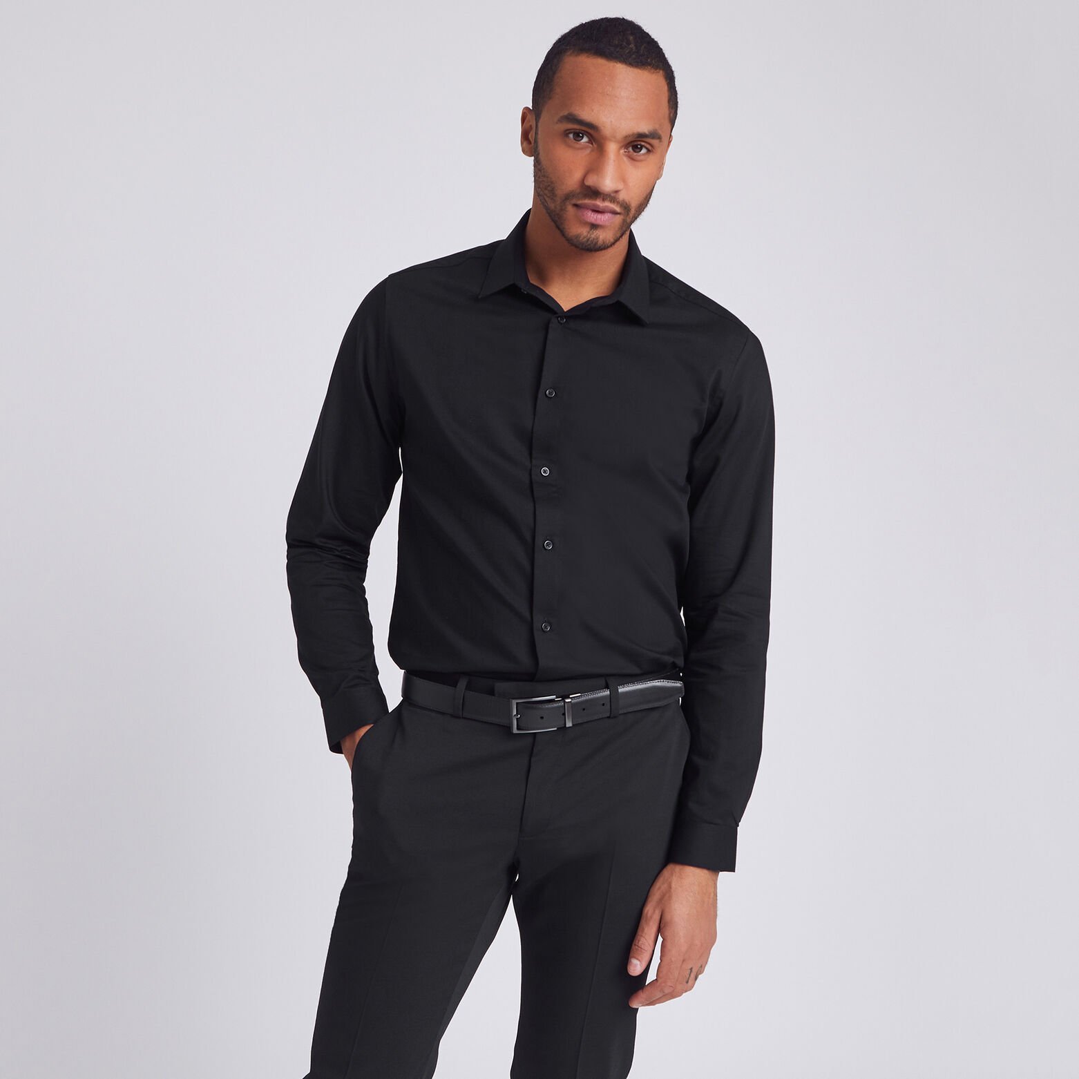 Chemise slim repassage facile Stay black/white en 