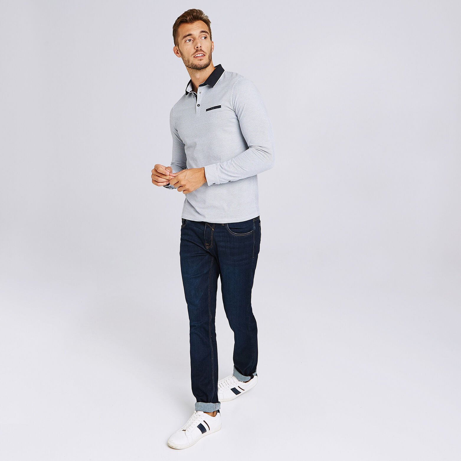 Polo manche longue maille piquée contrastée