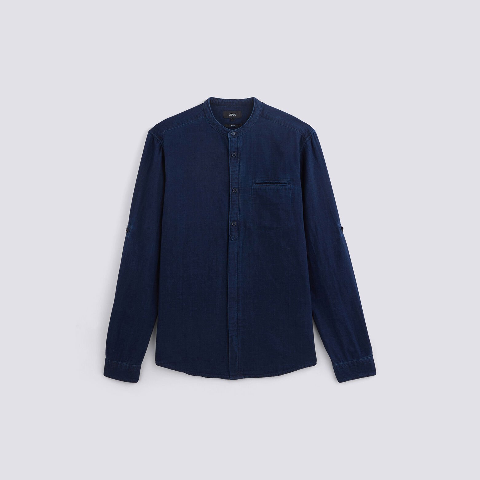 Chemise unie en jean col officier