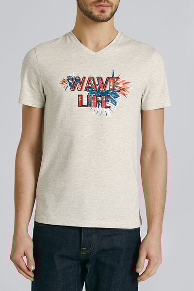 Tee shirt manches courtes col V imprimé WAVE LIFE
