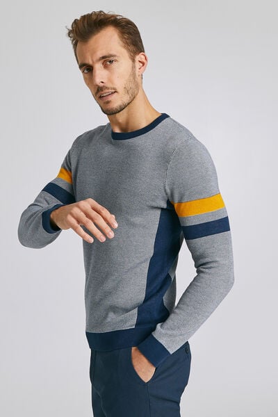 Pull col rond jacquard all-over bandes épaules
