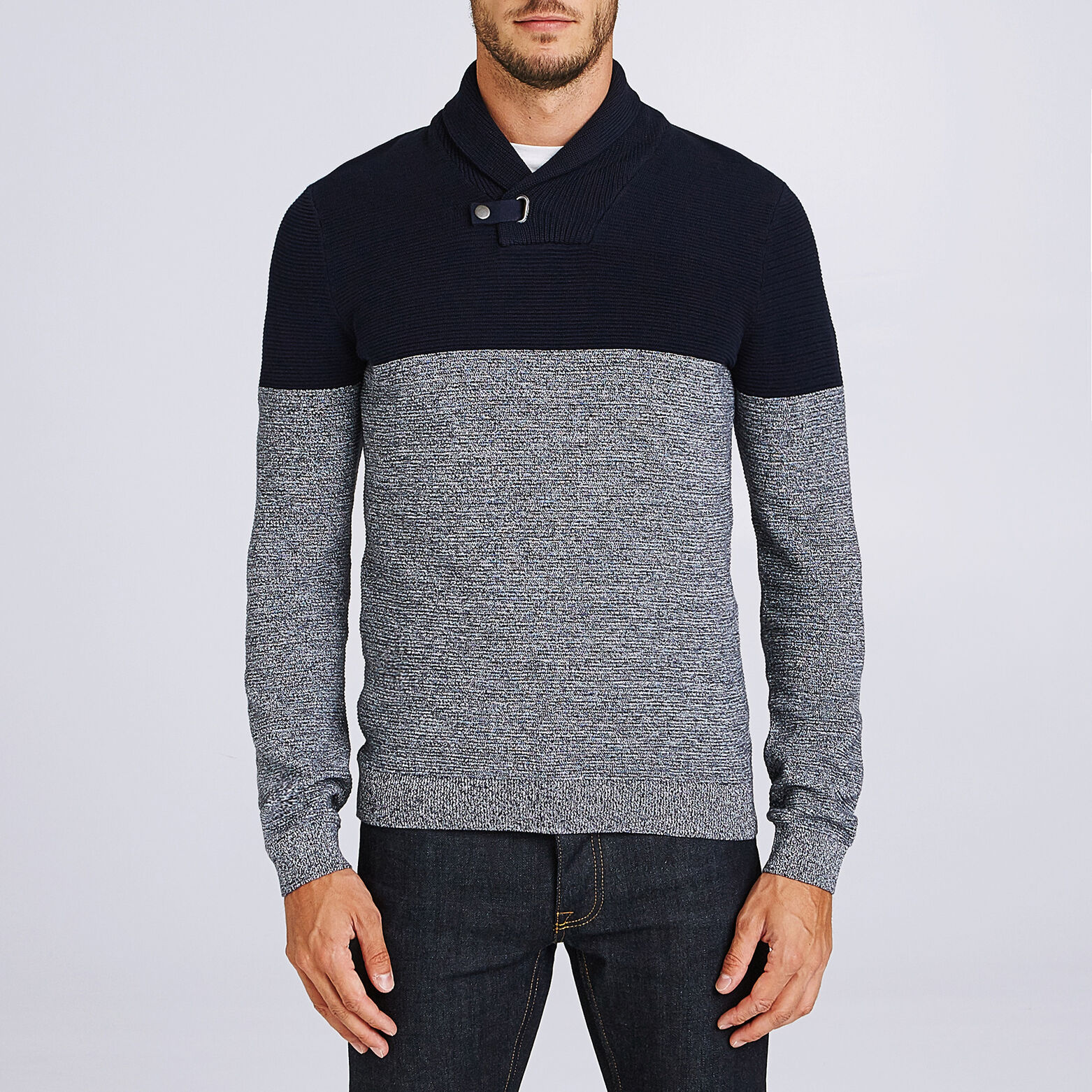Pull col châle colorblock