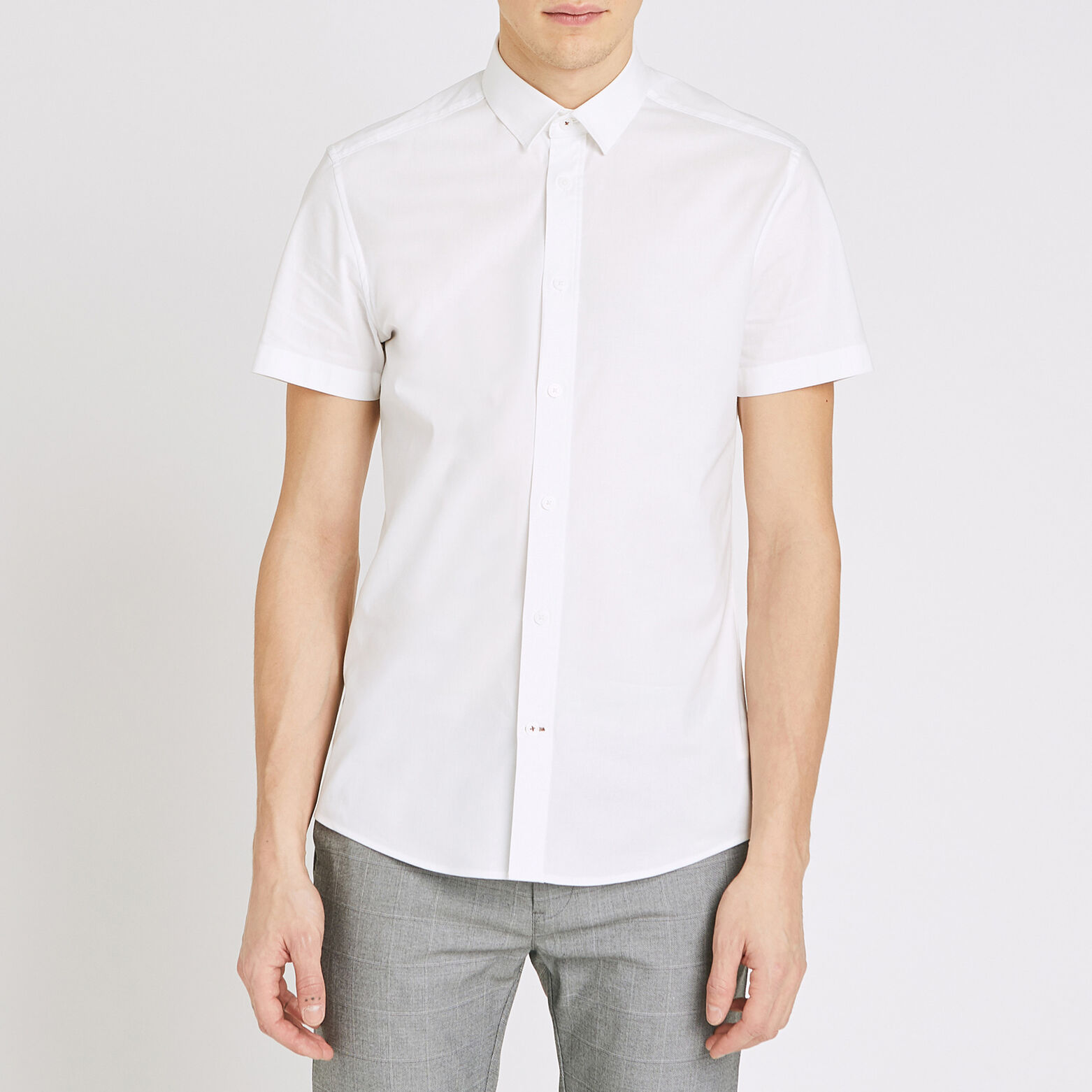 Chemise slim manches courtes unie coton