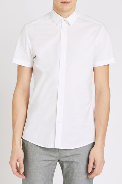 Chemise slim manches courtes unie coton
