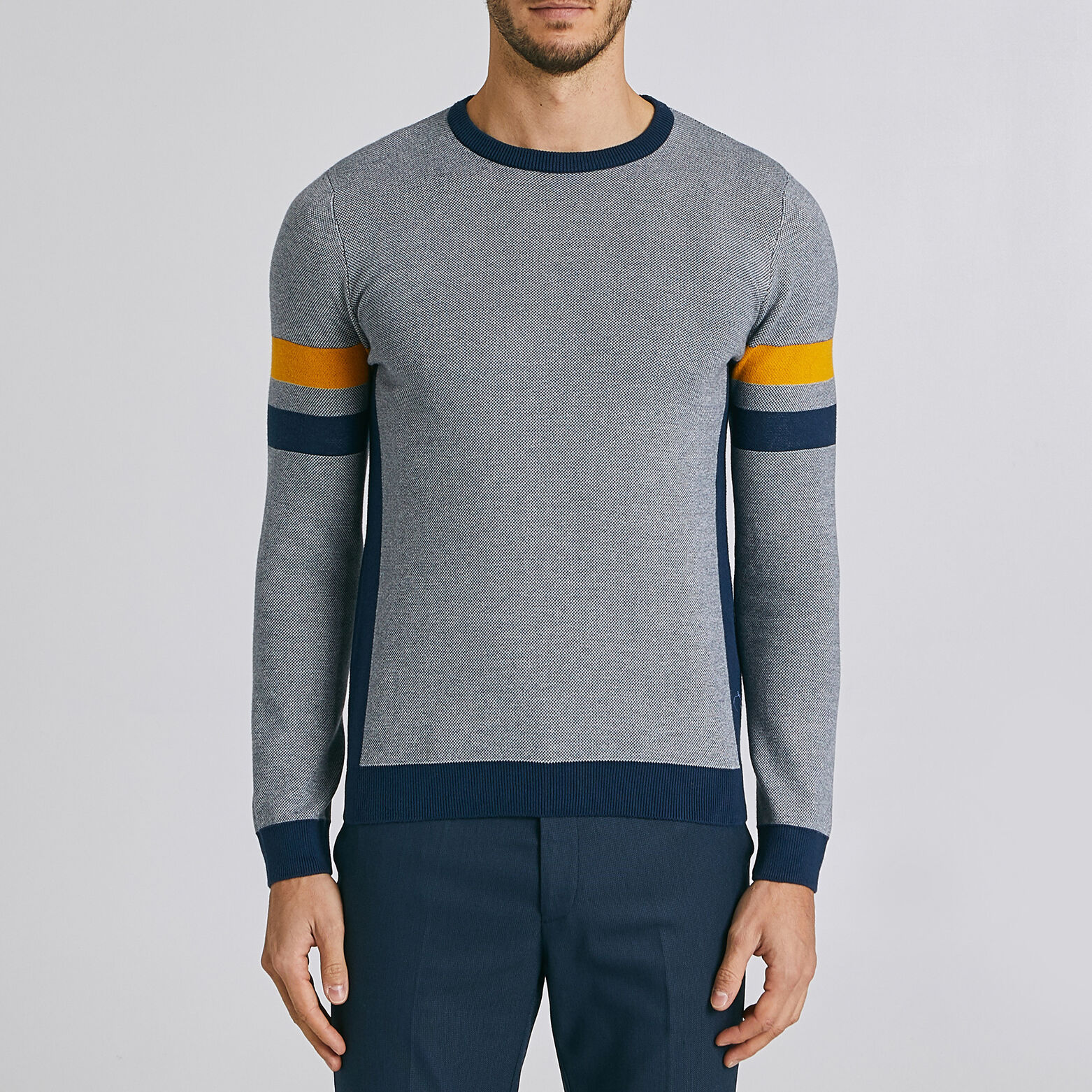 Pull col rond jacquard all-over bandes épaules
