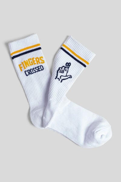 Chaussettes avec inscription "Fingers crossed"