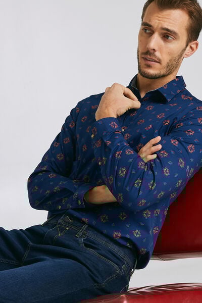 Chemise slim imprimés aztèques coton