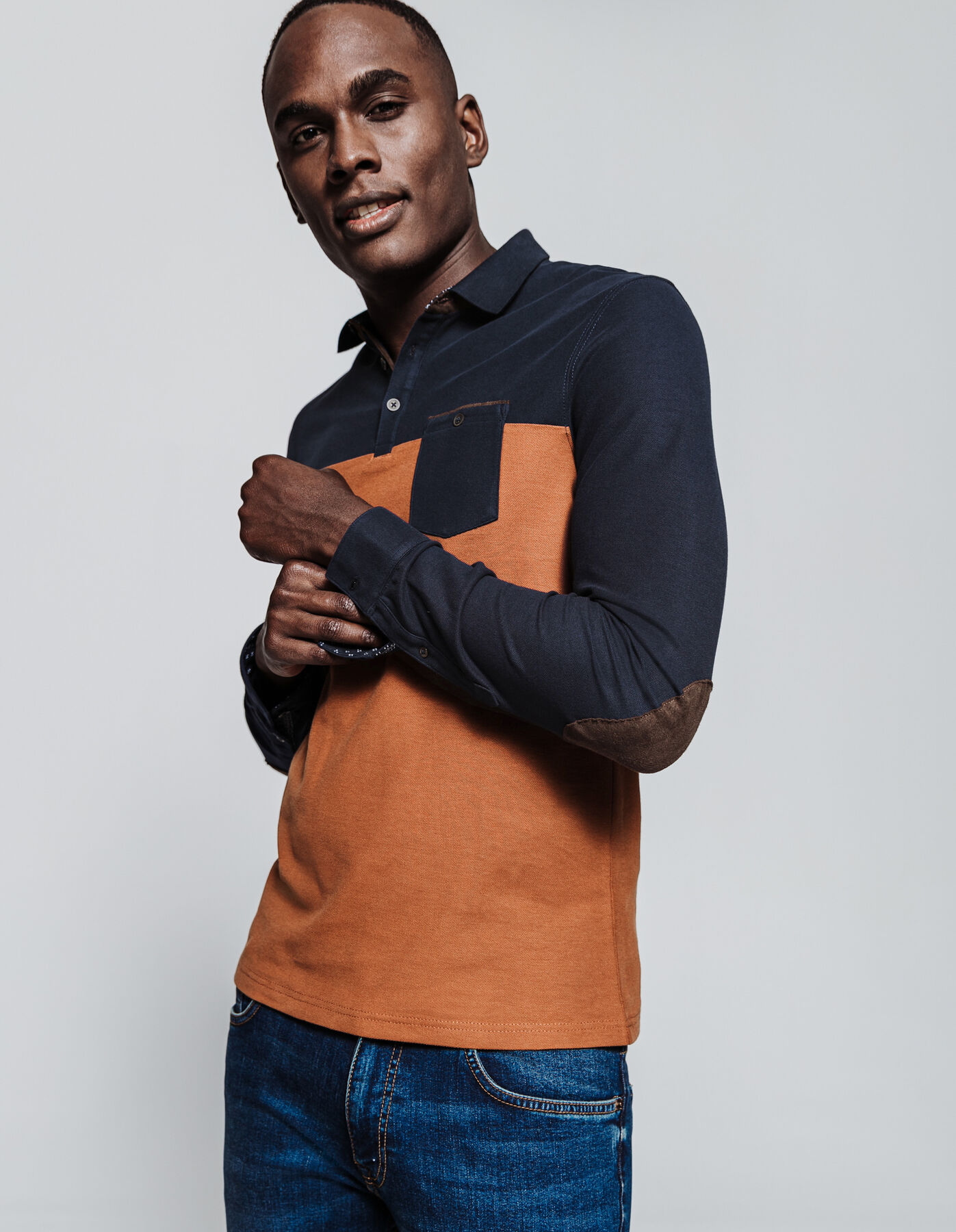 Polo manche longue colorblock