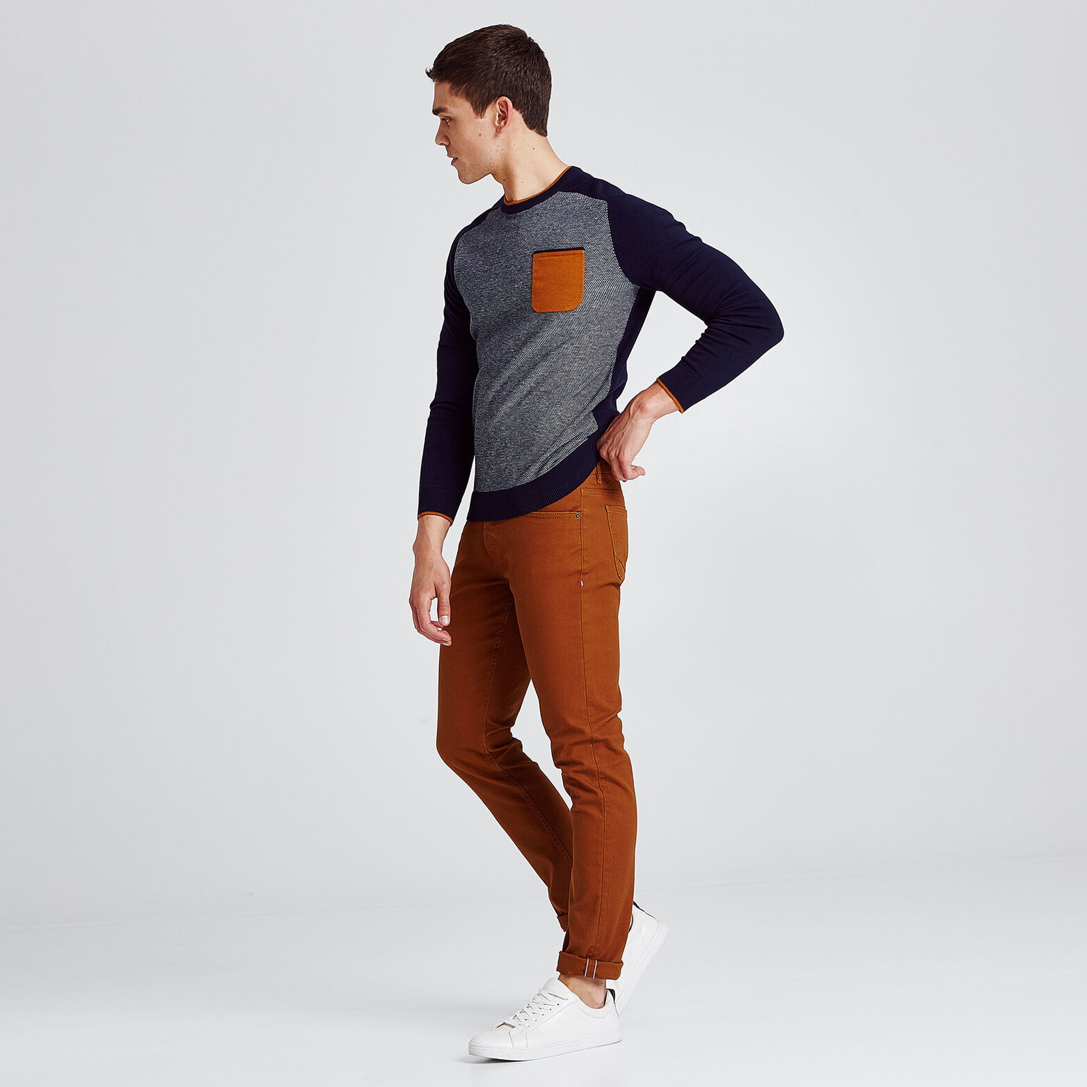 Pull col rond micro jacquard