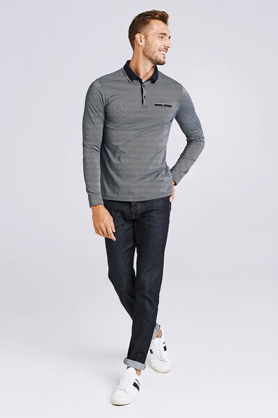 Polo manche longue maille piquée contrastée