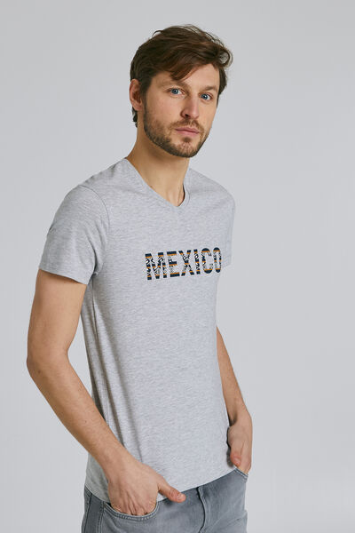 Tee-shirt manches courtes col V message MEXICO